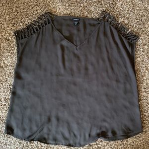 Grey Chiffon Top with Cutouts on Shoulders